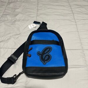 Coach Signature Blue and Black Belt Bag